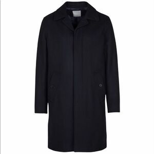 Sandro Straight Wool And Cashmere Blue Marine Overcoat Size Medium
